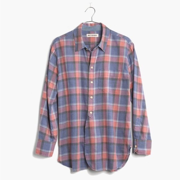 Madewell Rivet & Thread Harvey Plaid Popover Shirt Size Small Cotton Pink Blue S - Picture 3 of 14